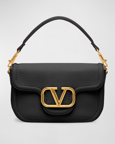 Shop Valentino Loco Vlogo Flap Leather Shoulder Bag In Nero