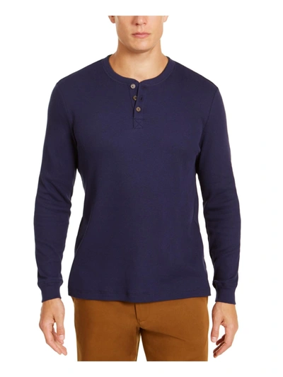 Shop Club Room Mens Thermal Waffle Knit Henley Shirt In Blue