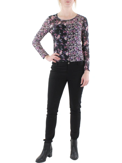 Shop Crave Fame Juniors Womens Floral Long Sleeve Pullover Top In Black