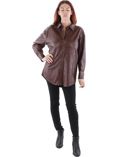 Shop Black Tape Womens Faux Leather Mini Shirtdress In Brown