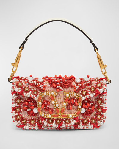 Shop Valentino Loco Small Coral Jewel Chain Shoulder Bag In Corallo-crystal I