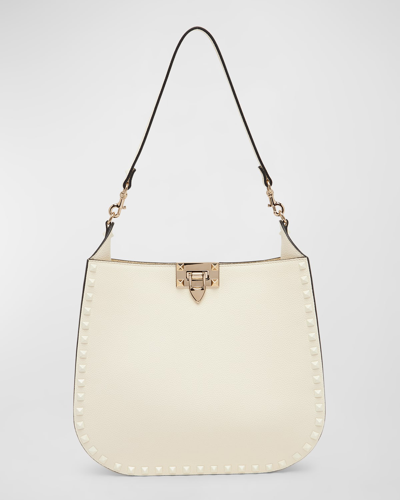Valentino Small Rockstud Leather Hobo Bag In Ivory