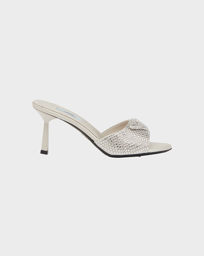 Shop Prada Crystal Satin Stiletto Mule Sandals In Perla