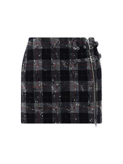 Shop Alessandra Rich Checked Zip Detailed Mini Skirt In Multi