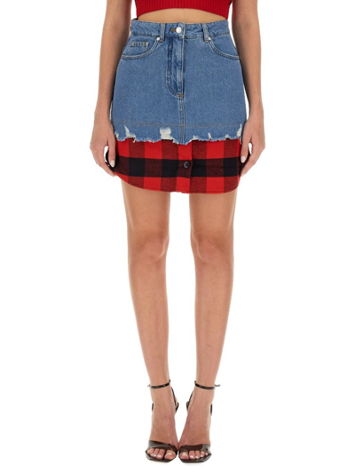 Shop Moschino Jeans Layered Denim Mini Skirt In Multi