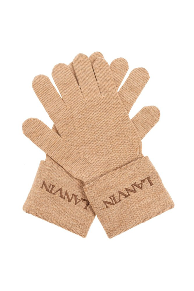 Shop Lanvin Logo Embroidered Gloves In Beige