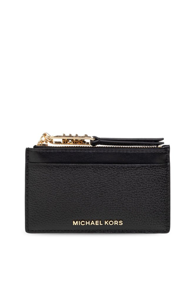 Shop Michael Michael Kors Logo Lettering Zipped Wallet In Black