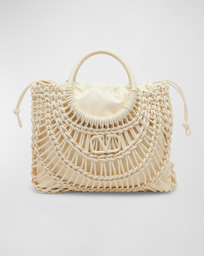Shop Valentino Allover Knot Braided Drawstring Tote Bag In Ivory