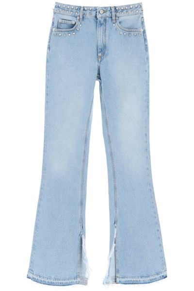 Shop Alessandra Rich Stud Embellished Flared Jeans In Blue