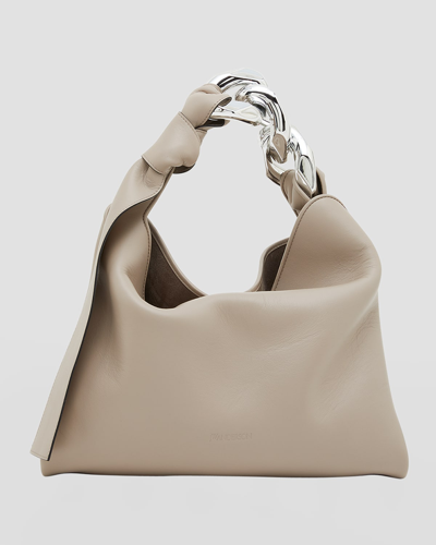Shop Jw Anderson Small Chain Leather Top-handle Bag In Taupe