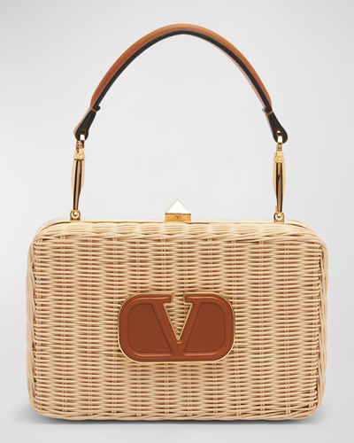 Shop Valentino Vlogo Staw Lunch Box Top-handle Bag In Naturale Almond B