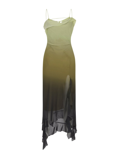 Shop Acne Studios Ruffle Strap Midi Dress In Green