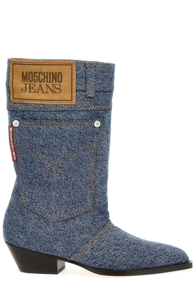 Shop Moschino Jeans Denim Ankle Boots In Blue