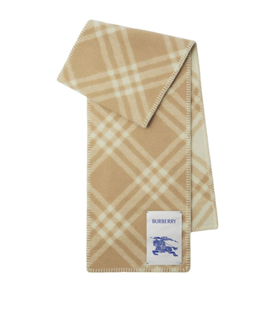 Shop Burberry Wool Check Scarf In Neutrals