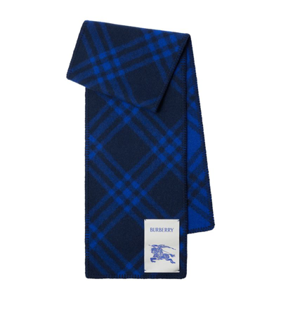Shop Burberry Wool Check Scarf In Blue