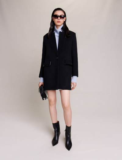 Maje Woman's Wool, Mid-length Coat For Fall/winter In Black
