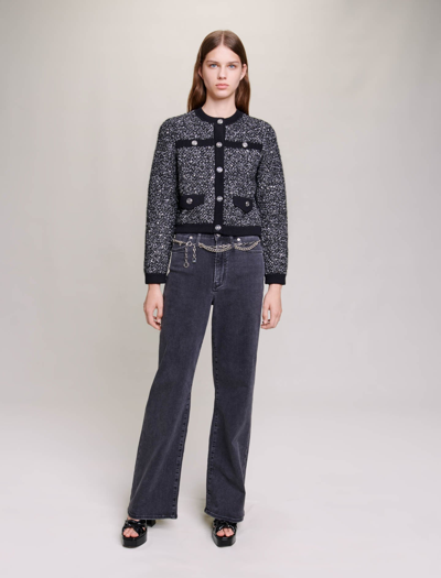 Shop Maje Short Tweed-effect Cardigan For Fall/winter In Black