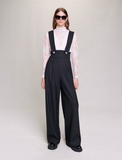 Shop Maje Wide-leg Trousers With Braces For Fall/winter In Black