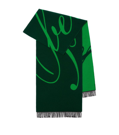 Shop Burberry Wool-silk Script Logo Scarf In Green