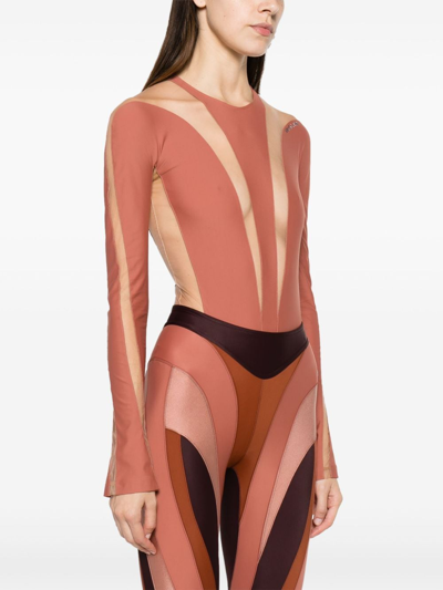 Shop Mugler Illusion Bodysuit Woman Blush In Polyamide