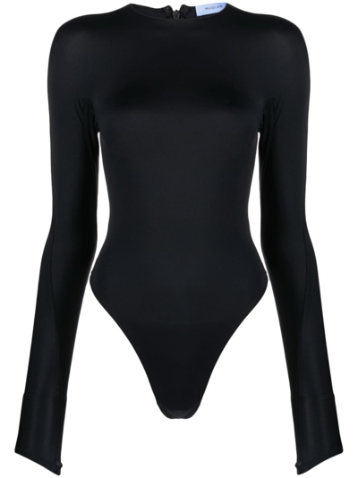 Shop Mugler Shoulder Logo Bodysuit Woman Black In Polyamide