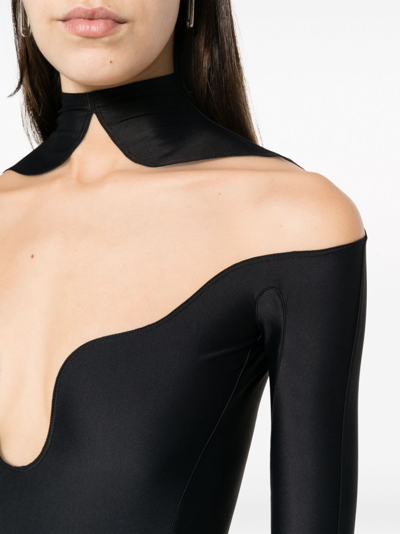 Shop Mugler Wavy Bodysuit Woman Black In Polyamide