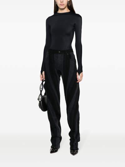Shop Mugler Shoulder Logo Bodysuit Woman Black In Polyamide