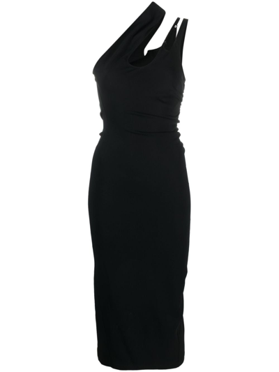 Shop Mugler Asymmetric Shoulder Dress Woman Black In Polyamide