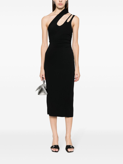 Shop Mugler Asymmetric Shoulder Dress Woman Black In Polyamide