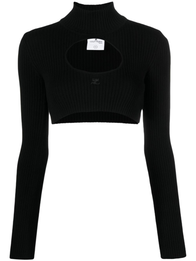 Shop Courrèges Cut Out Sweater Woman Black In Viscose