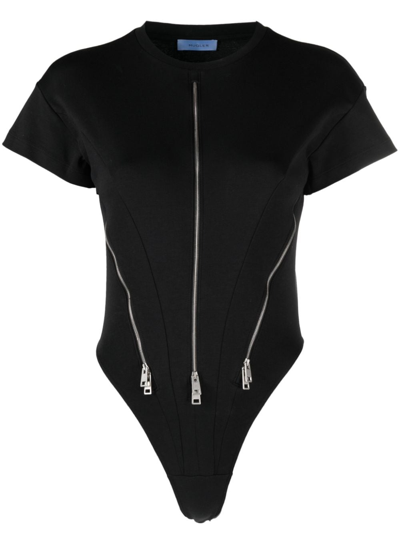 Shop Mugler Zipped Jersey Bodysuit Woman Black In Cotton