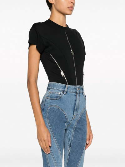 Shop Mugler Zipped Jersey Bodysuit Woman Black In Cotton