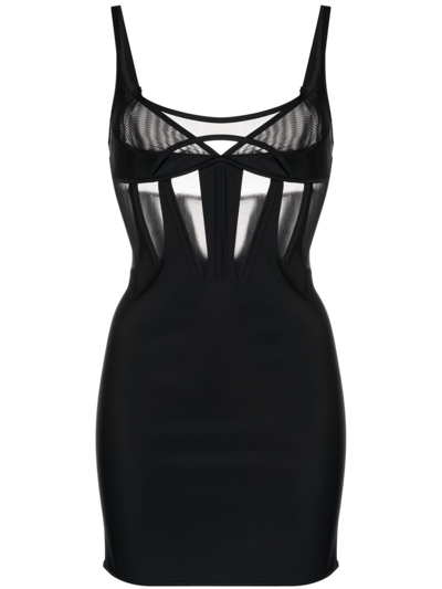 Shop Mugler Corseted Dress Womam Black In Polyamide