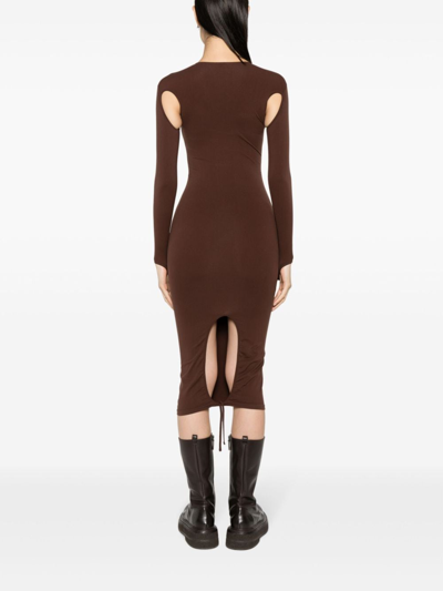 Shop Andreädamo Cut Out Midi Dress Woman Brown In Polyamide