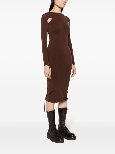 Shop Andreädamo Cut Out Midi Dress Woman Brown In Polyamide