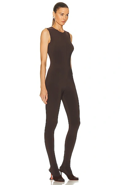 Norma Kamali Sleeveless Footie Catsuit Jumpsuit In Chocolate