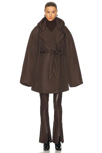 Norma Kamali Sleeping Bag Hooded Padded Shell Coat In Chocolate