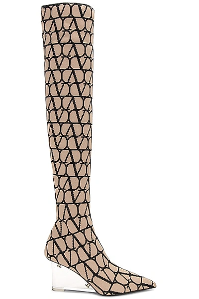 Shop Valentino Iconographe Over The Knee Boot In Naturale  Nero  & Transparent