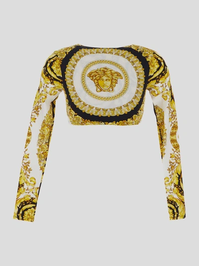 Shop Versace Underwear Baroque Cropped Top In White+gold+black