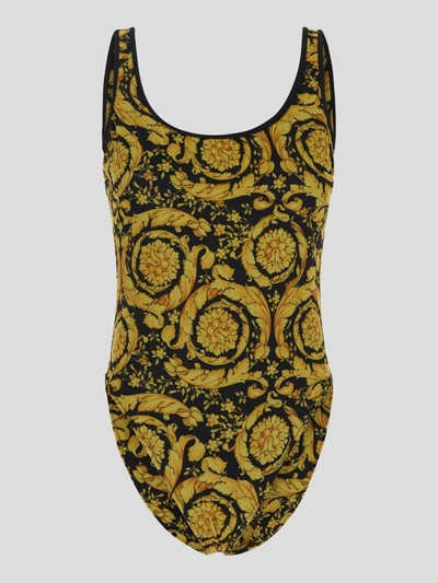 Shop Versace Underwear Swimsuit In Gold+print