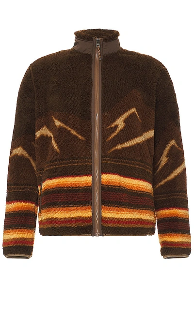 Shop Faherty Scenic High Pile Fleece Full Zip Jacket In Brown