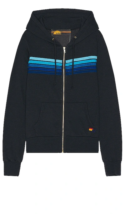 Shop Aviator Nation 5 Stripe Zip Hoodie In Charcoal