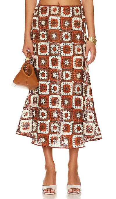 Shop Johanna Ortiz Spice Island Midi Skirt In Brown