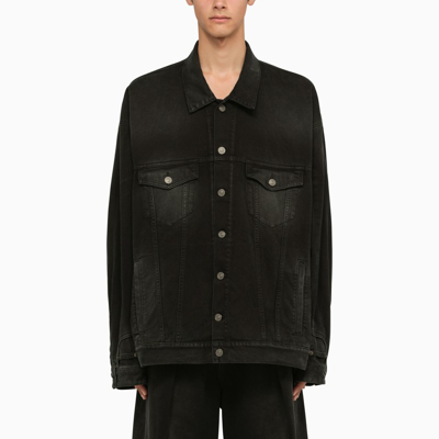 Shop Balenciaga Black Deconstructed Denim Jacket