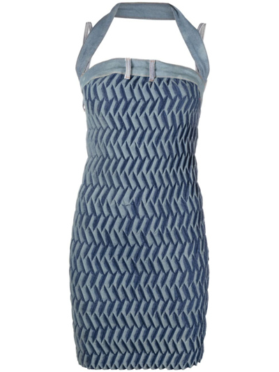 Shop Masha Popova Blue Tyre Pleated Denim Mini Dress