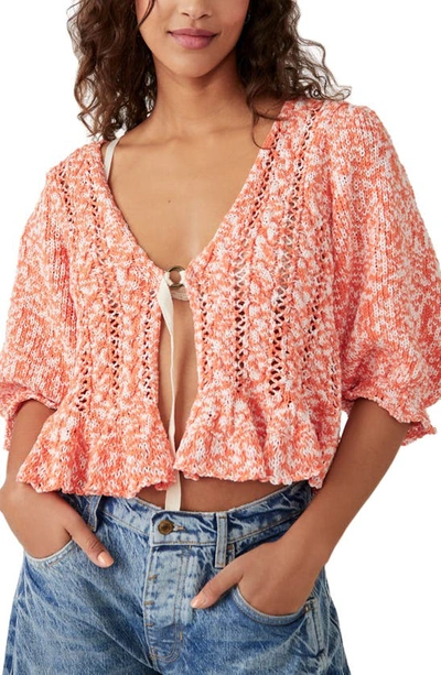 Shop Free People Yesterday Ruffle Puff Sleeve Cardigan In Melon