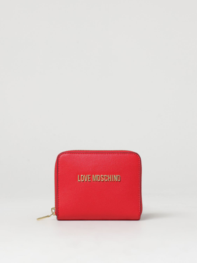 Shop Love Moschino Wallet In Grained Synthetic Leather With Logo In Red