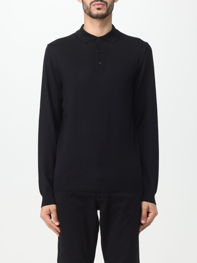 Hugo Boss Boss Camel Classic Knitted Polo With Three-button Placket In Black 1