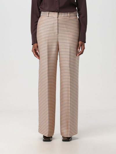 Lanvin High-waisted Wide Leg Check Trousers In Brown
