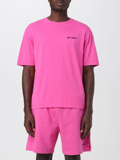 Shop Palm Angels Cotton T-shirt With Embroidery In Pink